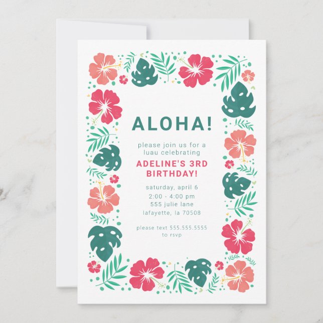 Invitations de fête d'anniversaire à Hawaiian Luau (Devant)