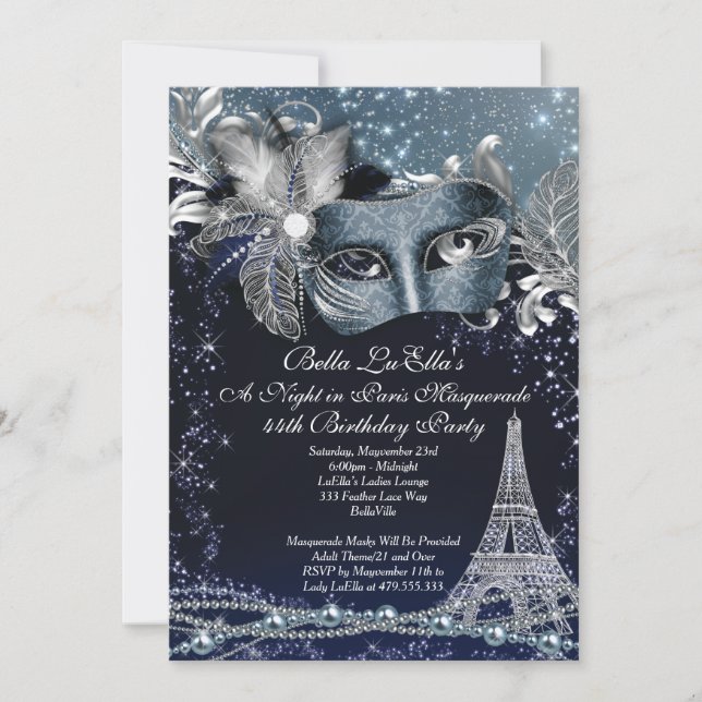 Invitations de fête d'anniversaire à Paris Masquer (Devant)