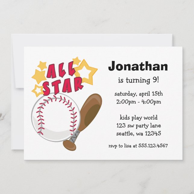 Invitations de fête d'anniversaire d'All Star de (Devant)