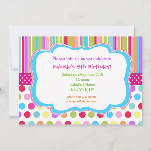 Invitations de fête d'anniversaire d'arc-en-ciel (Devant)