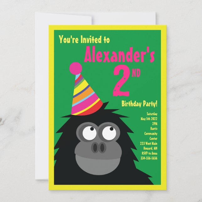 Invitations de fête d'anniversaire de Ape Animal (Devant)