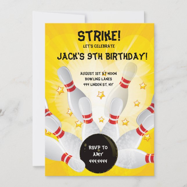 Invitations de fête d'anniversaire de bowling (Devant)
