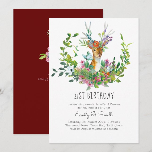 Invitations de fête d'anniversaire de cerfs de boi (Devant / Derrière)