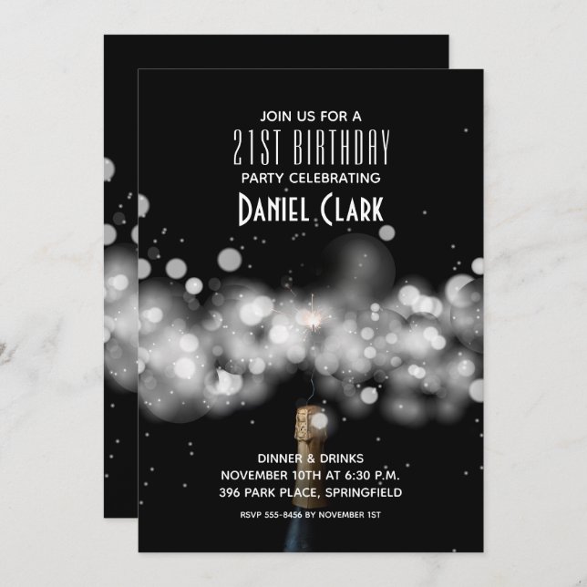 Invitations de fête d'anniversaire de Champagne Sp (Devant / Derrière)