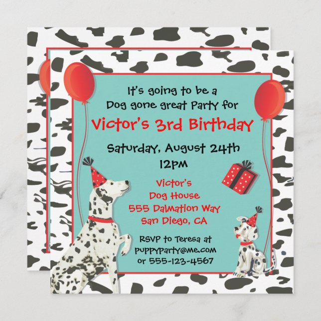 Invitations de fête d'anniversaire de Chien et Chi (Devant / Derrière)
