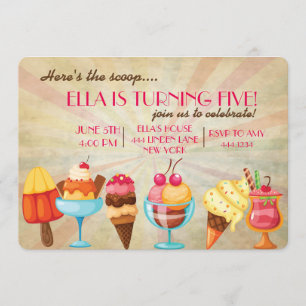 Invitations de fête d'anniversaire de crème glacée