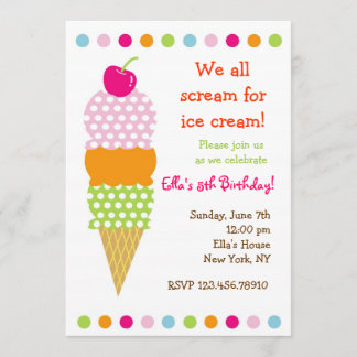 Invitations de fête d'anniversaire de crème glacée