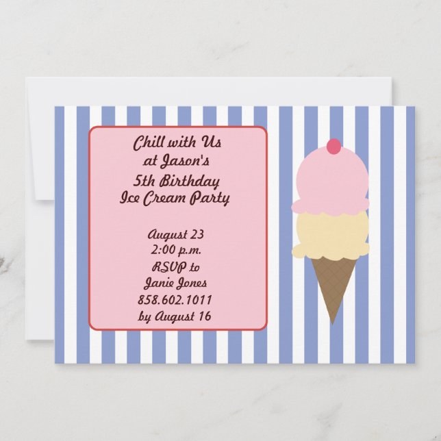 Invitations de fête d'anniversaire de crème glacée (Devant)