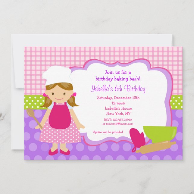 Invitations de fête d'anniversaire de cuisson de (Devant)