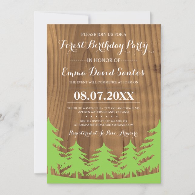 Invitations de fête d'anniversaire de forêt (Devant)