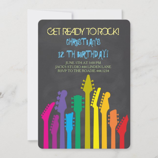 Invitations de fête d'anniversaire de guitare de (Devant)