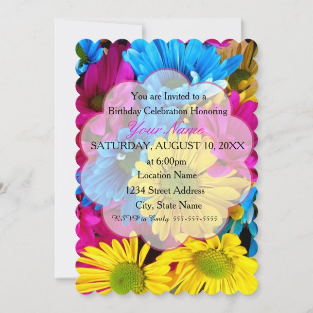 Invitations de fête d'anniversaire de la marguerit (Devant)