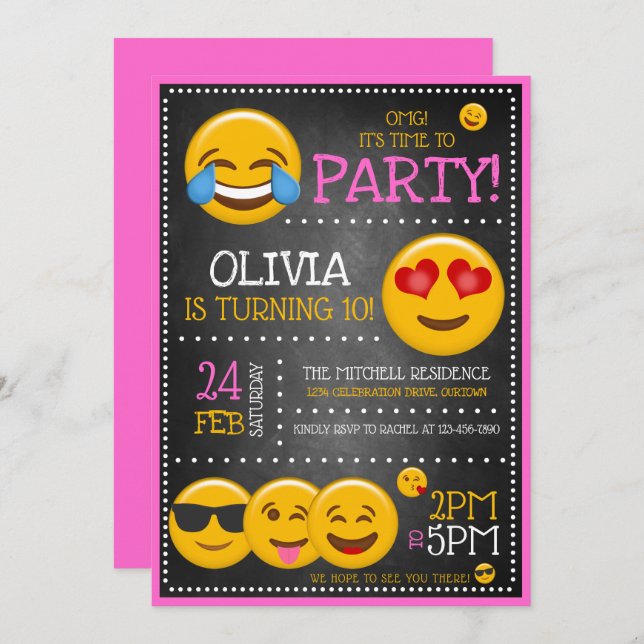 Invitations de fête d'anniversaire de la mignonne  (Devant / Derrière)