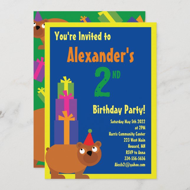 Invitations de fête d'anniversaire de l'enfant (Devant / Derrière)