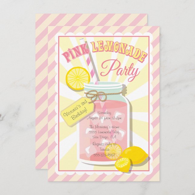 Invitations de fête d'anniversaire de limonade ros (Devant / Derrière)