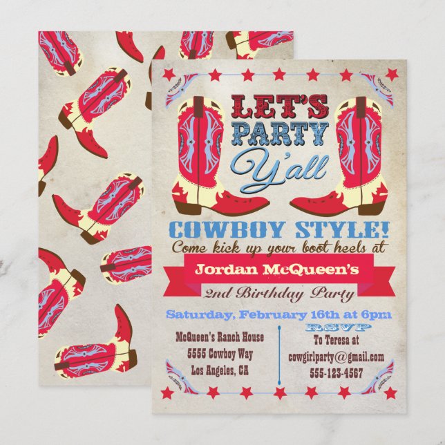 Invitations de fête d'anniversaire de l'Ouest de C (Devant / Derrière)