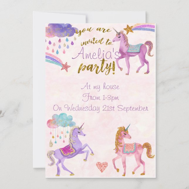 invitations de fête d'anniversaire de l'Unicorne o (Devant)