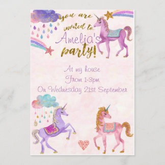 invitations de fête d'anniversaire de l'Unicorne o