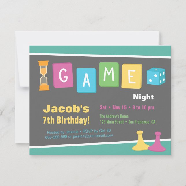 Invitations de fête d'anniversaire de nuit de jeu (Devant)