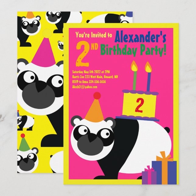 Invitations de fête d'anniversaire de Panda Animal (Devant / Derrière)