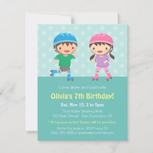 Invitations de fête d'anniversaire de patinage de (Devant)