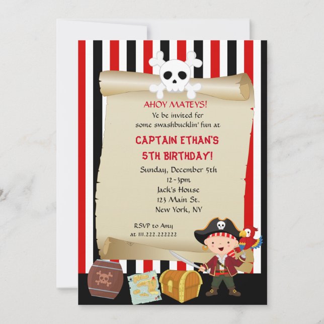 Invitations de fête d'anniversaire de pirate (Devant)