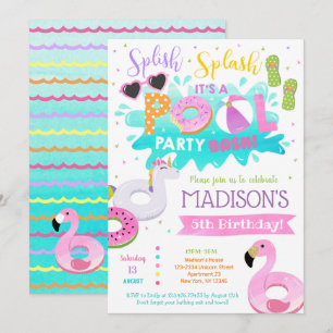 Invitations de fête d'anniversaire de piscine pour