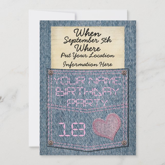 Invitations de fête d'anniversaire de poche de (Dos)