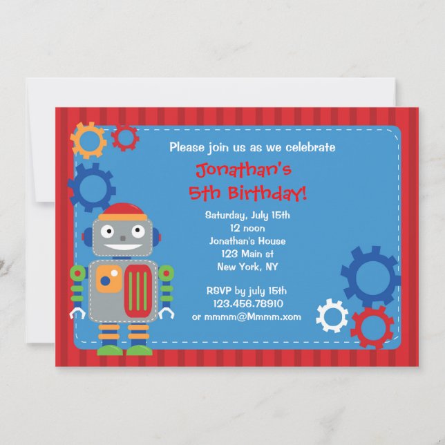Invitations de fête d'anniversaire de robot (Devant)