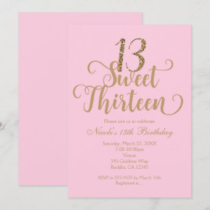 Invitations de fête d'anniversaire de rose et d'or