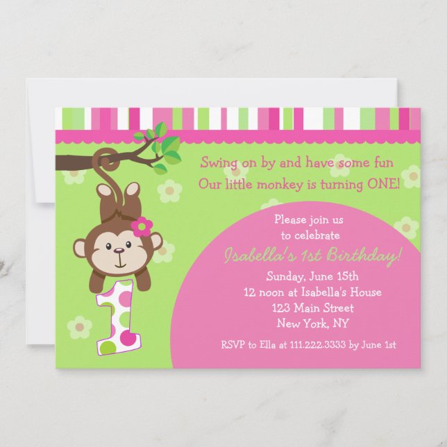 Invitations de fête d'anniversaire de singe (Devant)
