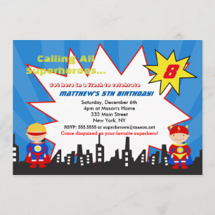 Invitations de fête d'anniversaire de super héros
