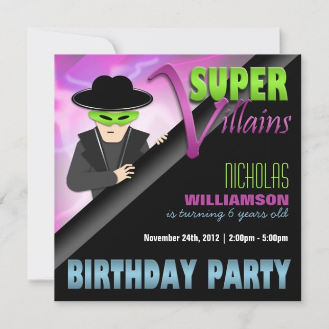 Invitations de fête d'anniversaire de Super Villai (Devant)