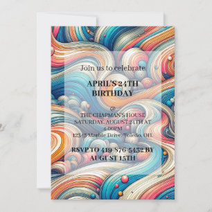 Invitations de fête d'anniversaire de Wavy Art Abs