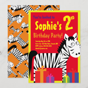 Invitations de fête d'anniversaire de Zebra Animal