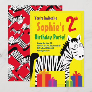 Invitations de fête d'anniversaire de Zebra Animal
