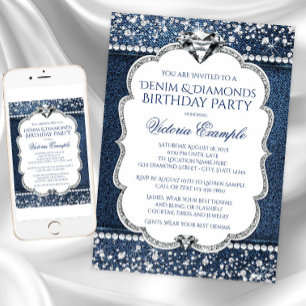 Invitations de fête d'anniversaire Denim et Diamon