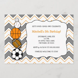 invitations de fête d'anniversaire des bals de spo