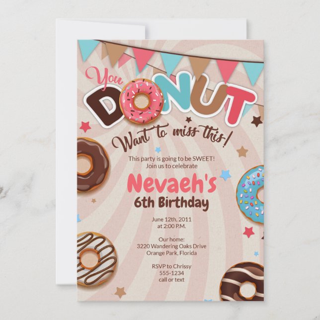 Invitations de fête d'anniversaire Donut (Devant)