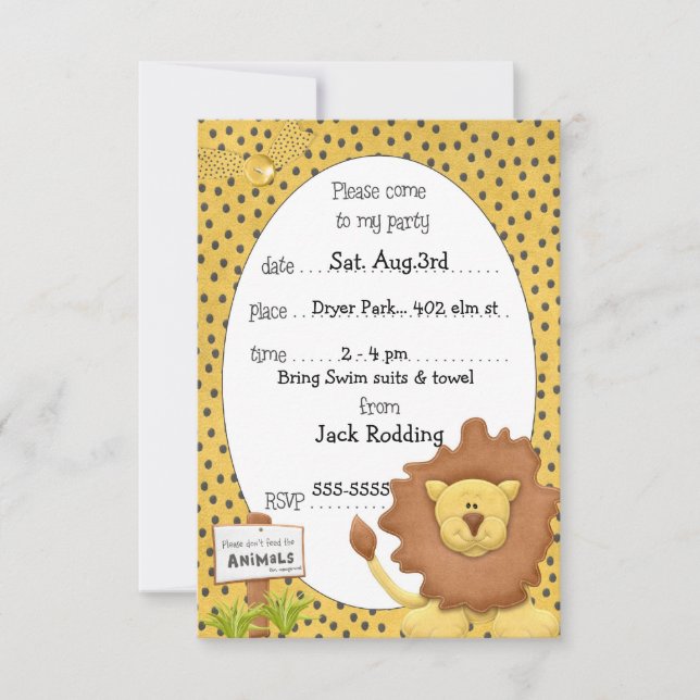Invitations de fête d'anniversaire du lion mignon (Devant)