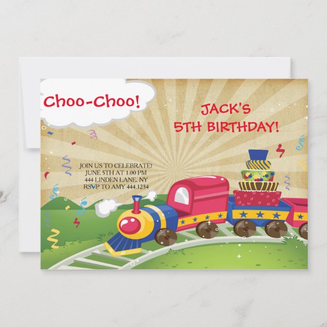 Invitations de fête d'anniversaire du train Choo-C (Devant)
