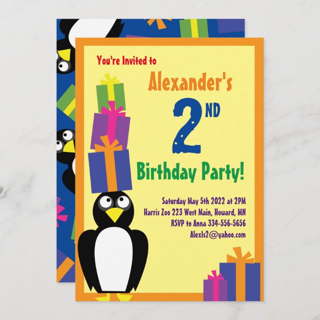 Invitations de fête d'anniversaire d'un enfant d'a (Devant / Derrière)