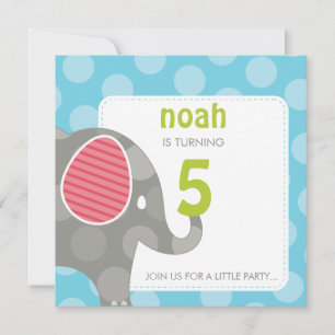 INVITATIONS DE FÊTE D'ANNIVERSAIRE : : éléphant + 
