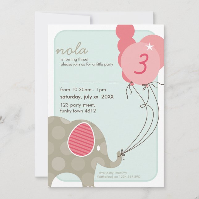 Invitations DE FÊTE D'ANNIVERSAIRE :: éléphant + b (Devant)