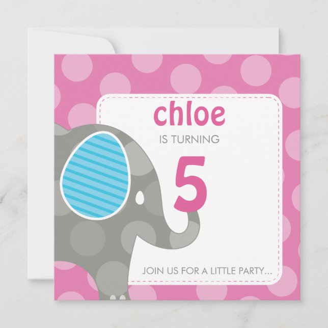 Invitations DE FÊTE D'ANNIVERSAIRE :: éléphant + n (Devant)