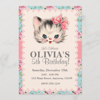 Invitations de fête d'anniversaire Kitten