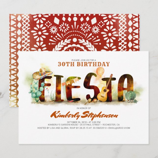 Invitations de fête d'anniversaire mexicaine (Devant / Derrière)