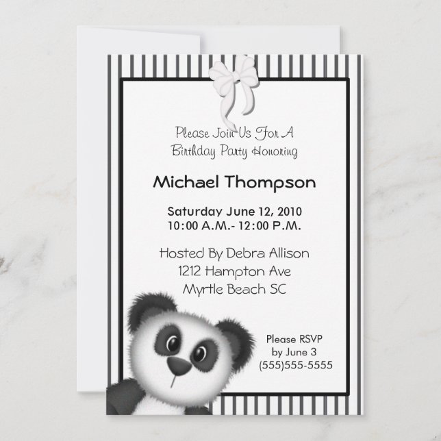 Invitations de fête d'anniversaire Panda (Devant)