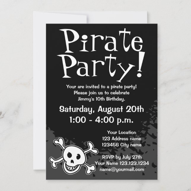Invitations de fête d'anniversaire Pirate pour enf (Devant)