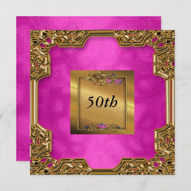 Invitations de fête d'anniversaire rose chaud (Devant / Derrière)